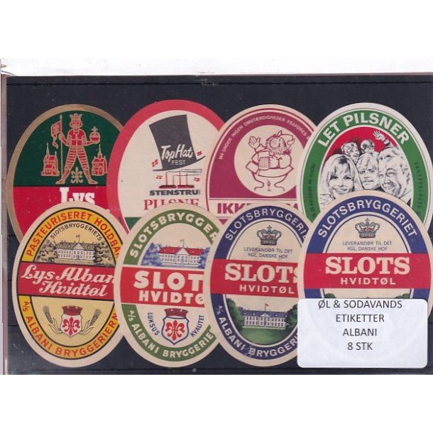 �l og Sodavands Etiketter - Albani - Odense - 8 Stk.