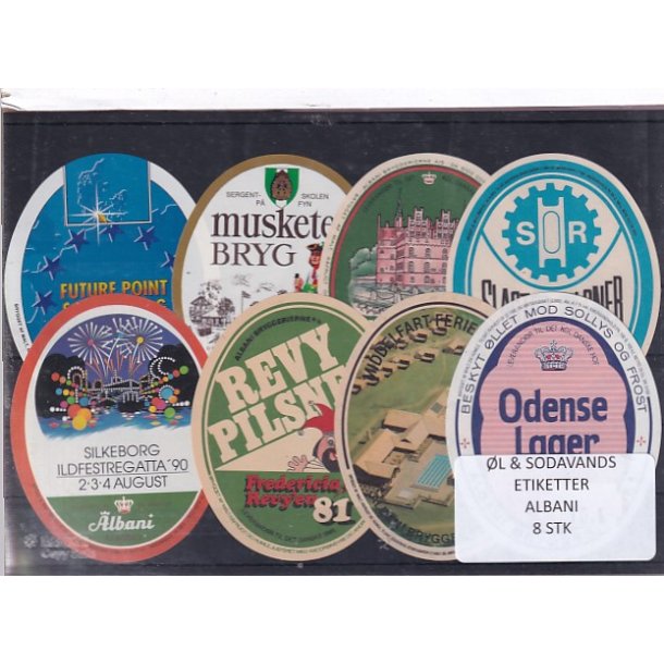 �l og Sodavands Etiketter - Albani - Odense - 8 Stk.