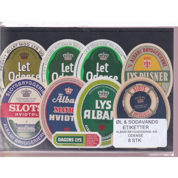 �l og Sodavands Etiketter - Albani - Odense - 8 Stk.