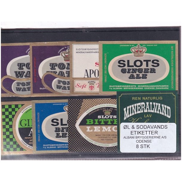 �l og Sodavands Etiketter - Albani - Odense - 8 Stk.