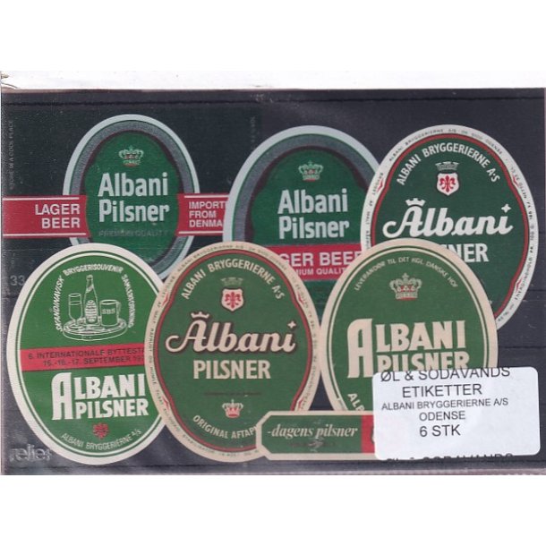�l og Sodavands Etiketter - Albani - Odense - 6 Stk.