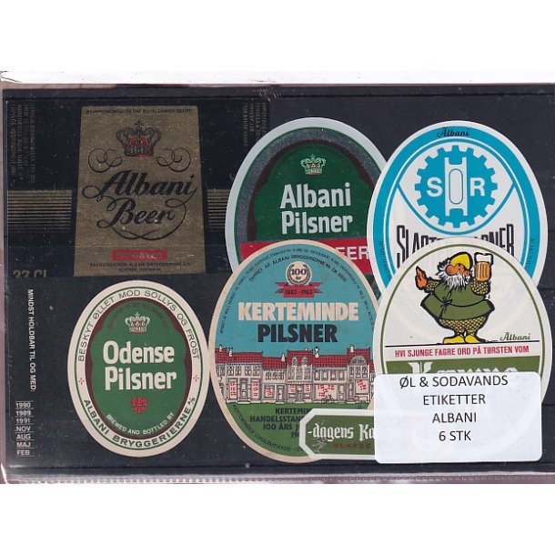 �l og Sodavands Etiketter - Albani - Odense - 6 Stk.