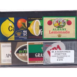 �l og Sodavands Etiketter - Albani - Odense - 8 Stk.