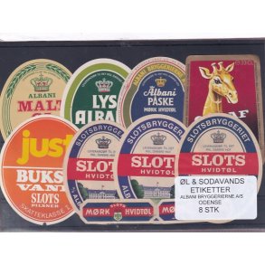 �l og Sodavands Etiketter - Albani - Odense - 8 Stk.