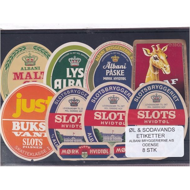 �l og Sodavands Etiketter - Albani - Odense - 8 Stk.