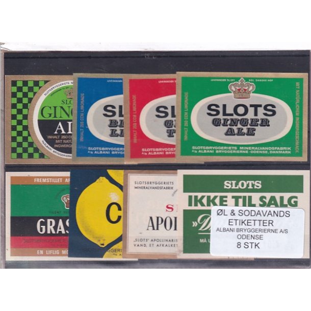 �l og Sodavands Etiketter - Albani - Odense - 8 Stk.