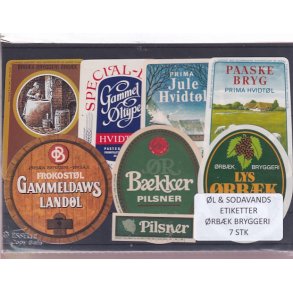 �l og Sodavandsetiketter - �rb�k Bryggeri -  7 Stk.