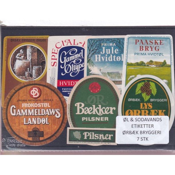 �l og Sodavandsetiketter - �rb�k Bryggeri -  7 Stk.
