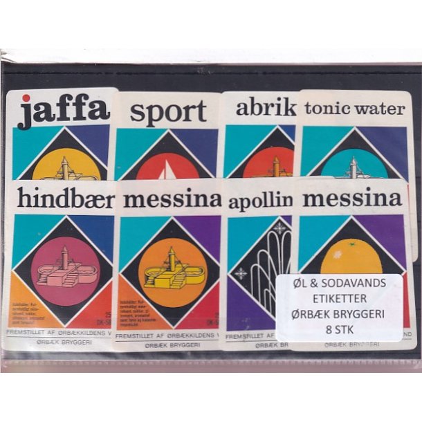 �l og Sodavandsetiketter - �rb�k Bryggeri -  8 Stk.