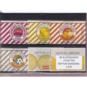 �l og Sodavands Etiketter - Neptun - Silkeborg - 6 Stk.