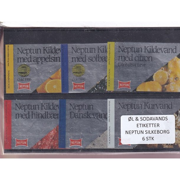 �l og Sodavands Etiketter - Neptun - Silkeborg - 6 Stk.