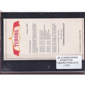 �l og Sodavands Etiketter - Tuborg - Prisliste 1980