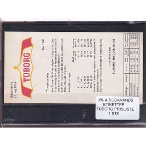 �l og Sodavands Etiketter - Tuborg - Prisliste 1984