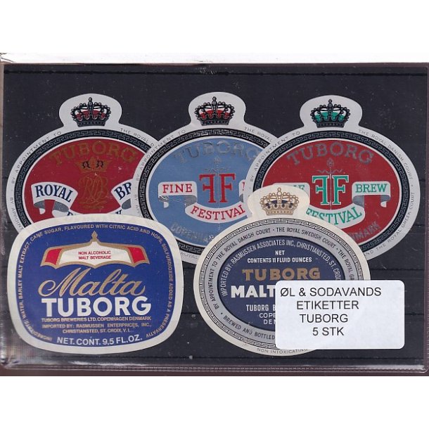 �l og Sodavands Etiketter - Tuborg - 5 Stk.