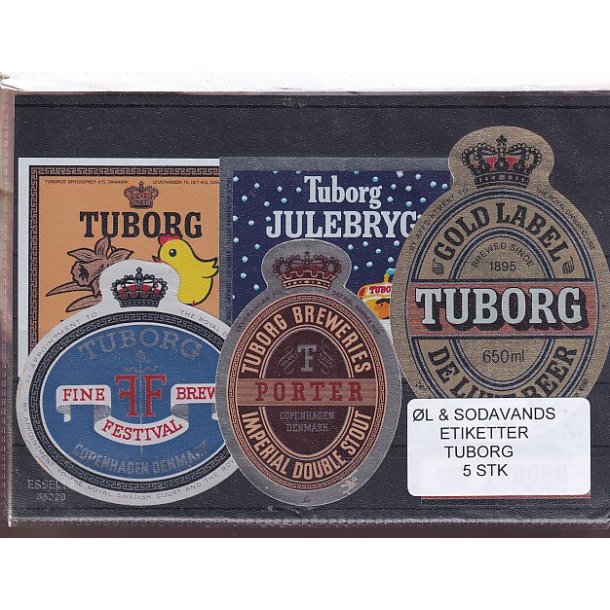 �l og Sodavands Etiketter - Tuborg - 5 Stk.