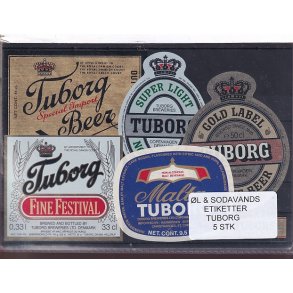 �l og Sodavands Etiketter - Tuborg - 5 Stk.