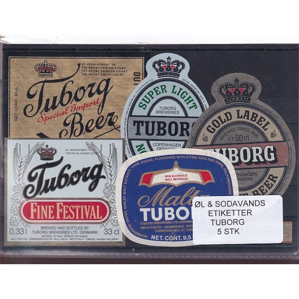 �l og Sodavands Etiketter - Tuborg - 5 Stk.