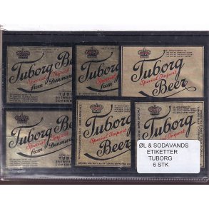 �l og Sodavands Etiketter - Tuborg - 6 Stk.