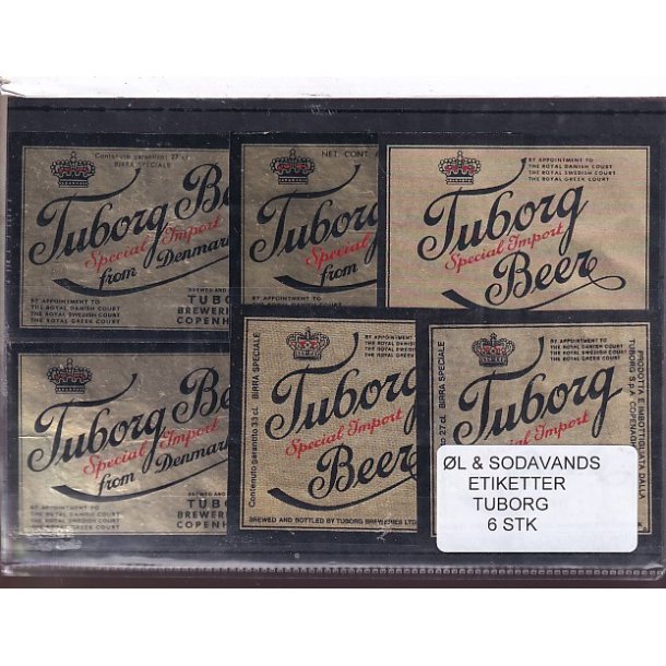 �l og Sodavands Etiketter - Tuborg - 6 Stk.