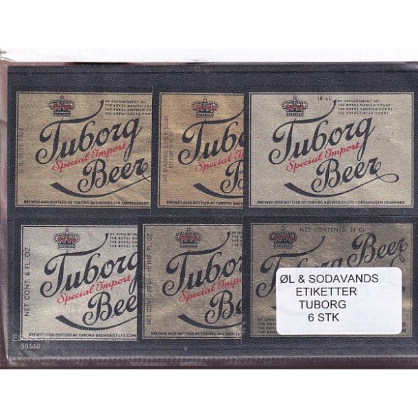 �l og Sodavands Etiketter - Tuborg - 6 Stk.