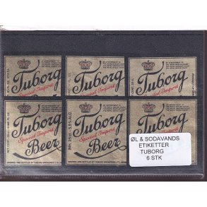 �l og Sodavands Etiketter - Tuborg - 6 Stk.