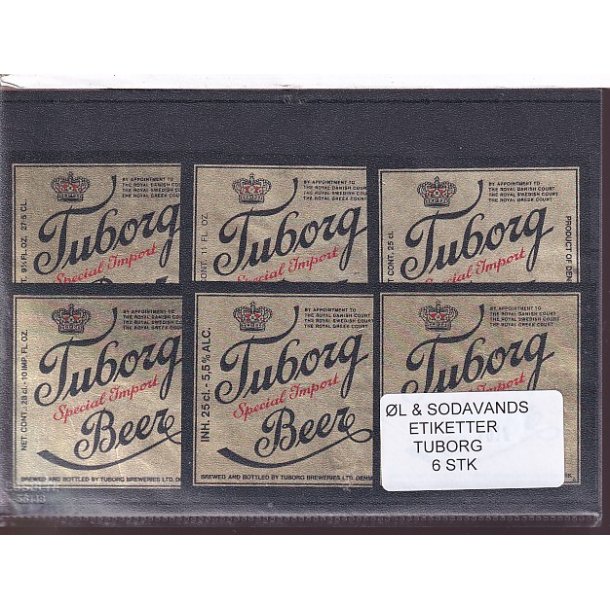 �l og Sodavands Etiketter - Tuborg - 6 Stk.
