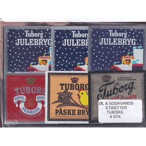 �l og Sodavands Etiketter - Tuborg - 6 Stk.