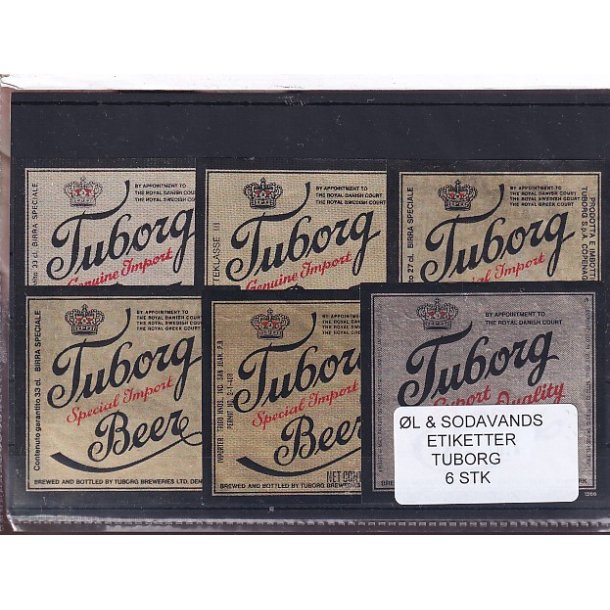 �l og Sodavands Etiketter - Tuborg - 6 Stk.