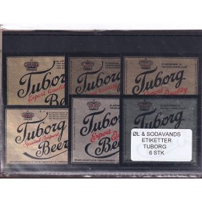 �l og Sodavands Etiketter - Tuborg - 6 Stk.