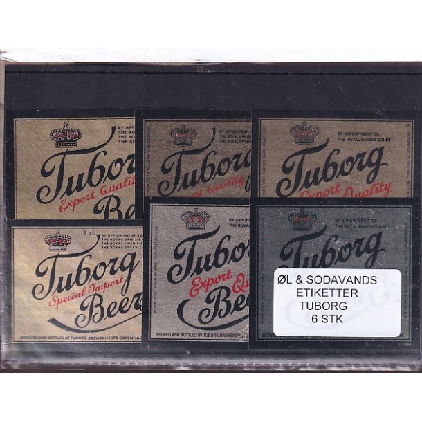 �l og Sodavands Etiketter - Tuborg - 6 Stk.