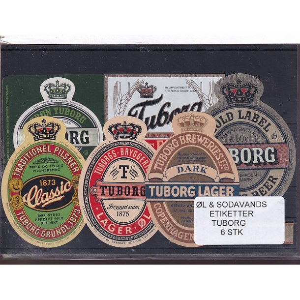 �l og Sodavands Etiketter - Tuborg - 6 Stk.
