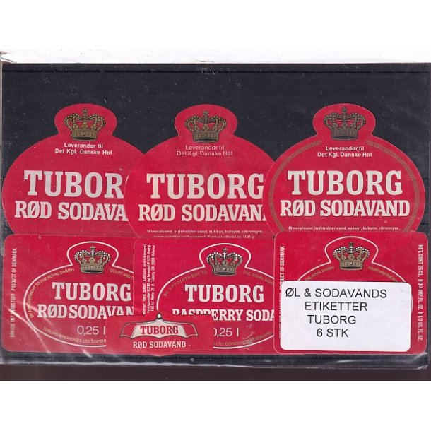 �l og Sodavands Etiketter - Tuborg - 6 Stk.