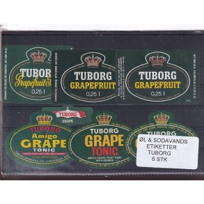 �l og Sodavands Etiketter - Tuborg - 6 Stk.
