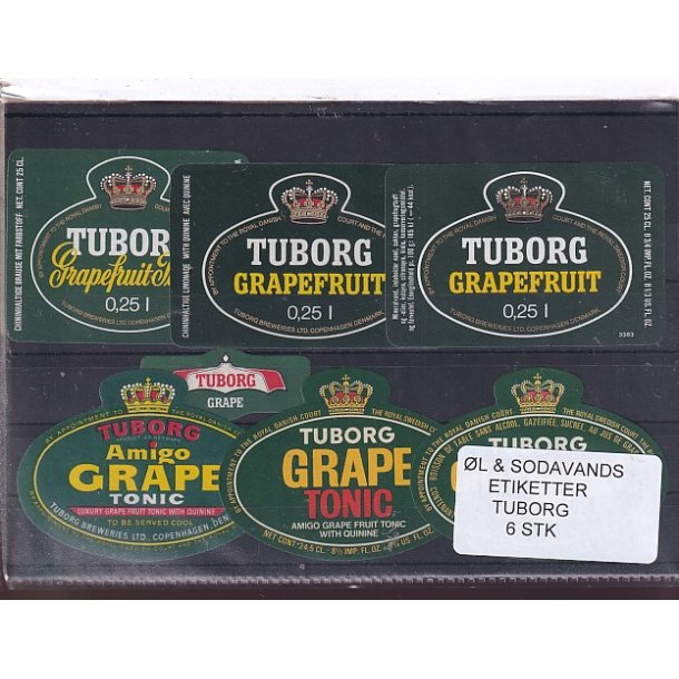 �l og Sodavands Etiketter - Tuborg - 6 Stk.