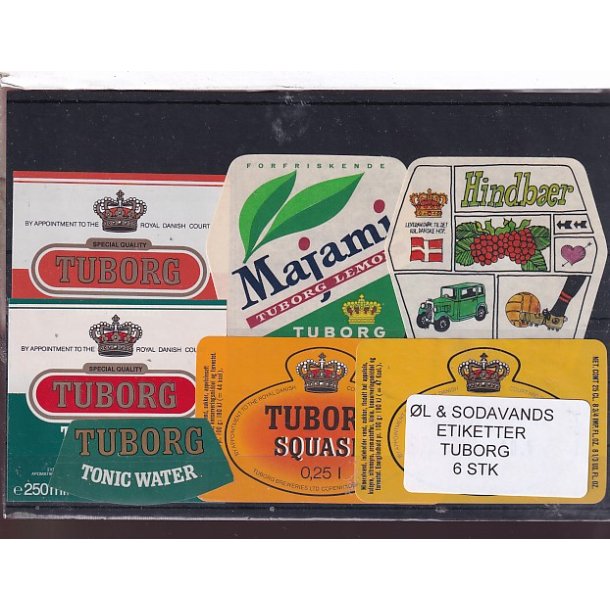 �l og Sodavands Etiketter - Tuborg - 6 Stk.