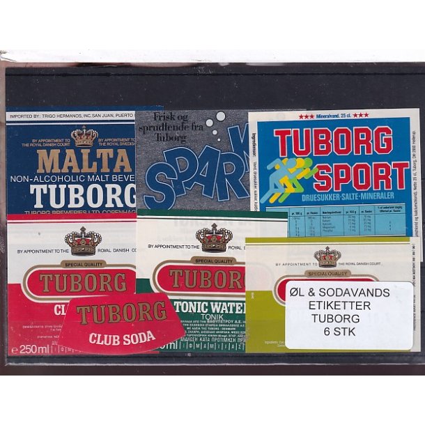 �l og Sodavands Etiketter - Tuborg - 6 Stk.