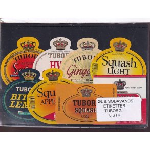 �l og Sodavands Etiketter - Tuborg - 8 Stk.