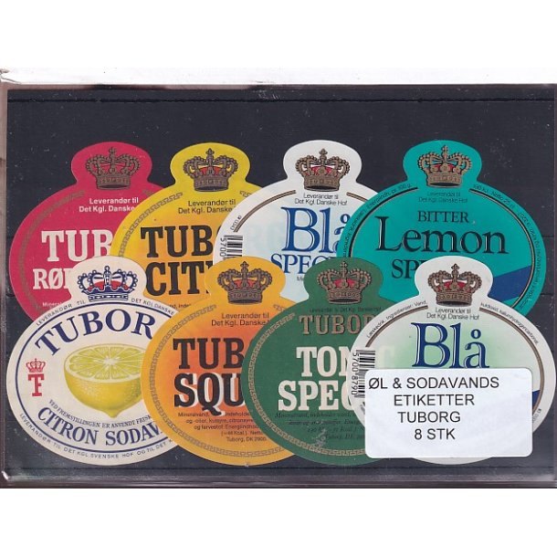 �l og Sodavands Etiketter - Tuborg - 8 Stk.