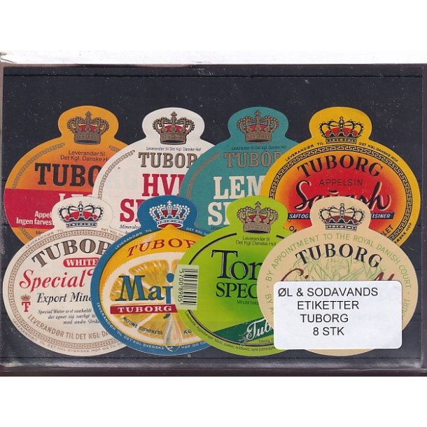 �l og Sodavands Etiketter - Tuborg - 8 Stk.