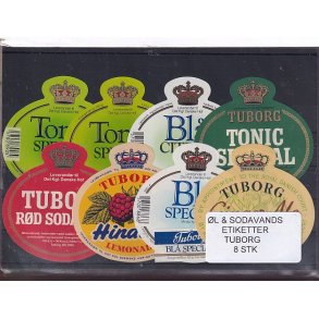 �l og Sodavands Etiketter - Tuborg - 8 Stk.