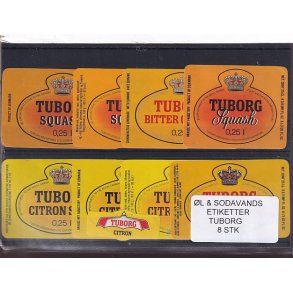 �l og Sodavands Etiketter - Tuborg - 8 Stk.