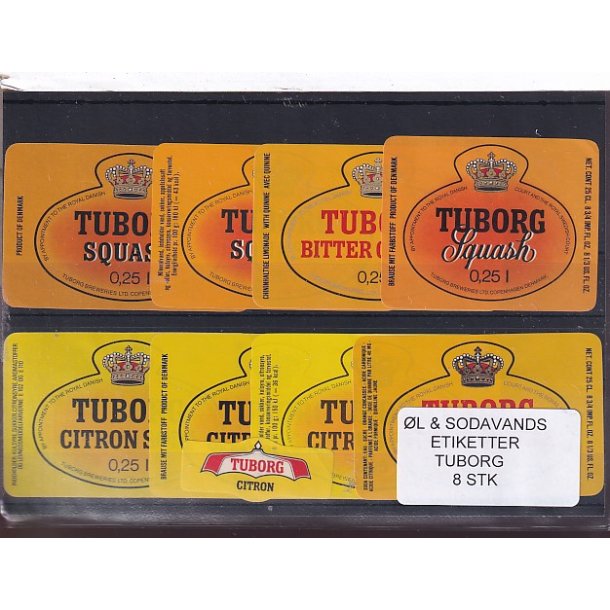 �l og Sodavands Etiketter - Tuborg - 8 Stk.