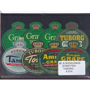�l og Sodavands Etiketter - Tuborg - 8 Stk.