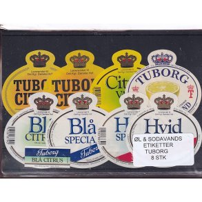 �l og Sodavands Etiketter - Tuborg - 8 Stk.