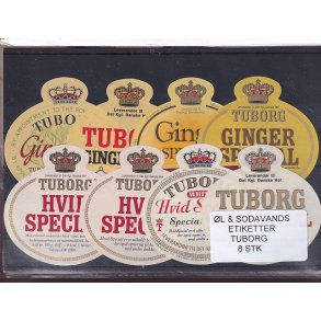 �l og Sodavands Etiketter - Tuborg - 8 Stk.