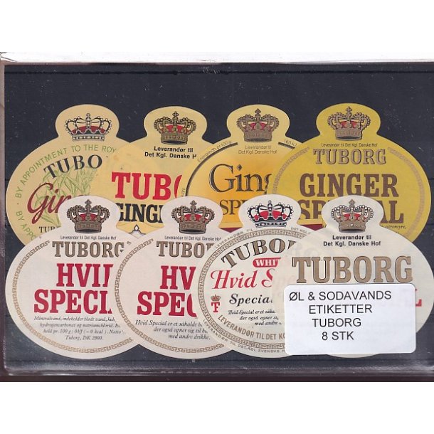 �l og Sodavands Etiketter - Tuborg - 8 Stk.