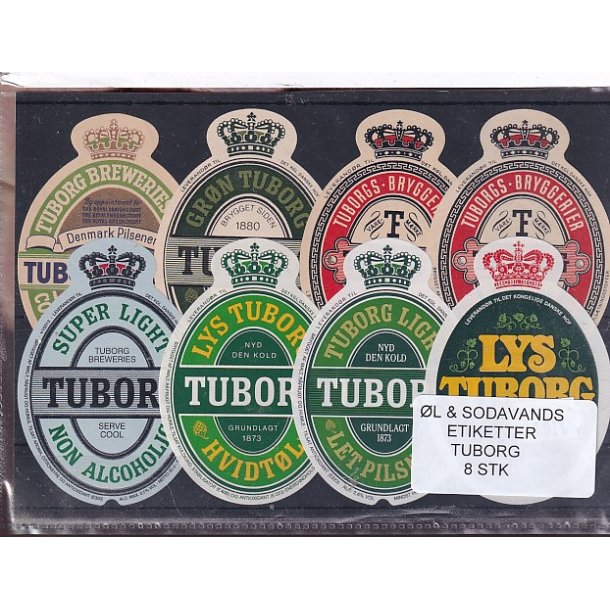 �l og Sodavands Etiketter - Tuborg - 8 Stk.