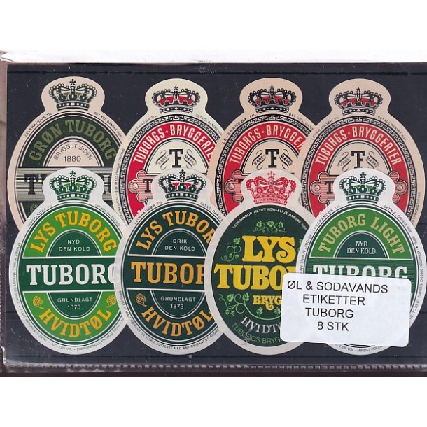 �l og Sodavands Etiketter - Tuborg - 8 Stk.