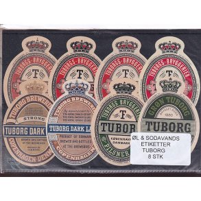 �l og Sodavands Etiketter - Tuborg - 8 Stk.