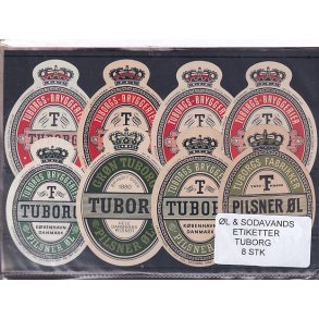 �l og Sodavands Etiketter - Tuborg - 8 Stk.